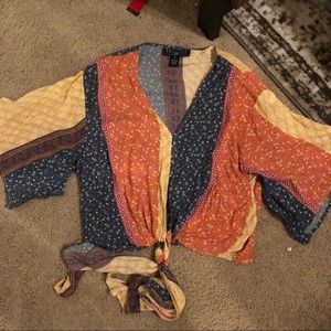 Boho Tie Front Bell Sleeve Top